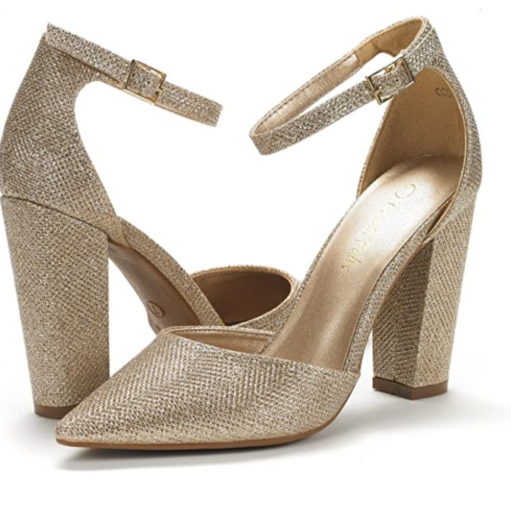 Dream womans Coco gold glitter mid pump shoes